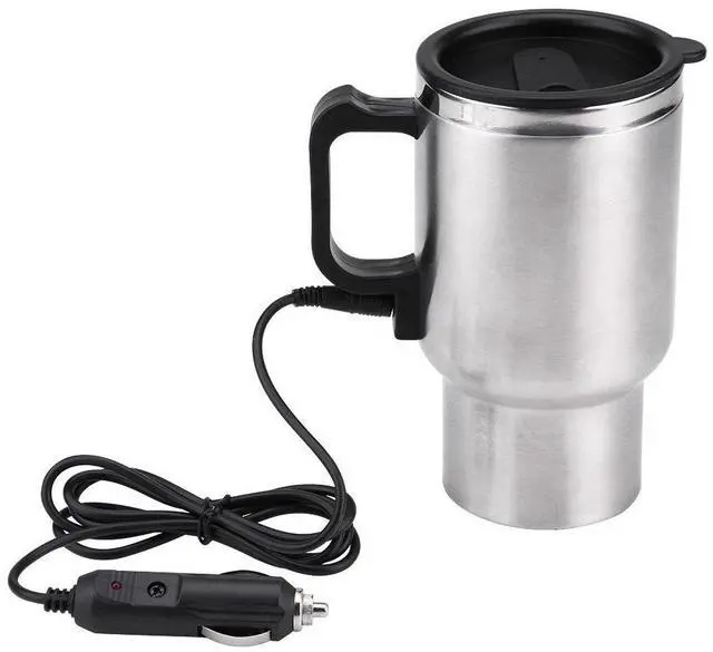 Main image of Car Heating Cup, Car Electric Kettle Stainless Steel Coffee Cup Warmer Portable 12v Heat up to 65°C Insulated Heated Mug Keep Milk Warm For Travel Water Tea Drivers Men Fathers 450ml