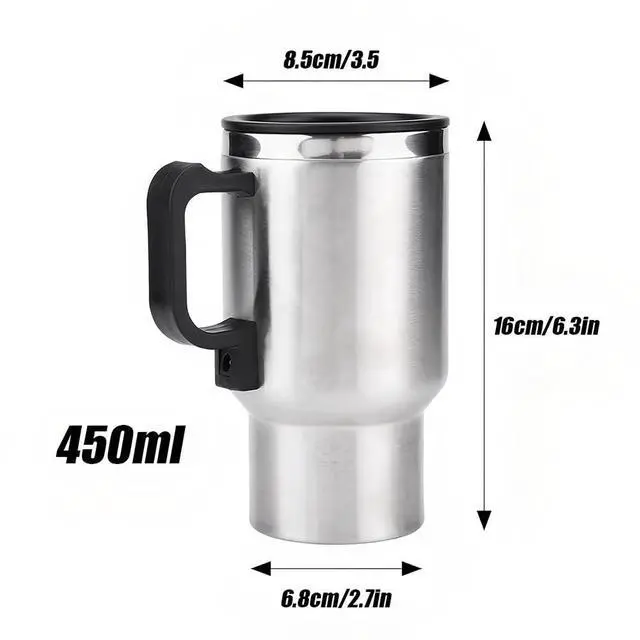 Alt view image 5 of 7 - Car Heating Cup, Car Electric Kettle Stainless Steel Coffee Cup Warmer Portable 12v Heat up to 65°C Insulated Heated Mug Keep Milk Warm For Travel Water Tea Drivers Men Fathers 450ml
