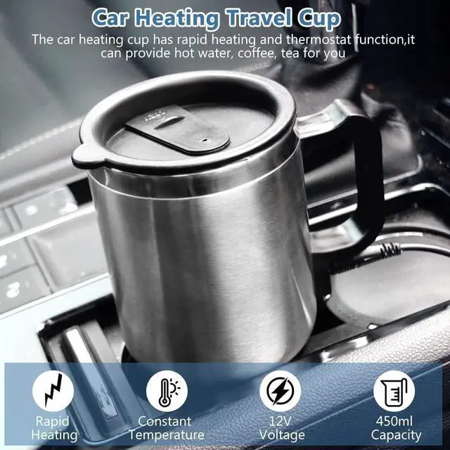 Alt view image 7 of 7 - Car Heating Cup, Car Electric Kettle Stainless Steel Coffee Cup Warmer Portable 12v Heat up to 65°C Insulated Heated Mug Keep Milk Warm For Travel Water Tea Drivers Men Fathers 450ml