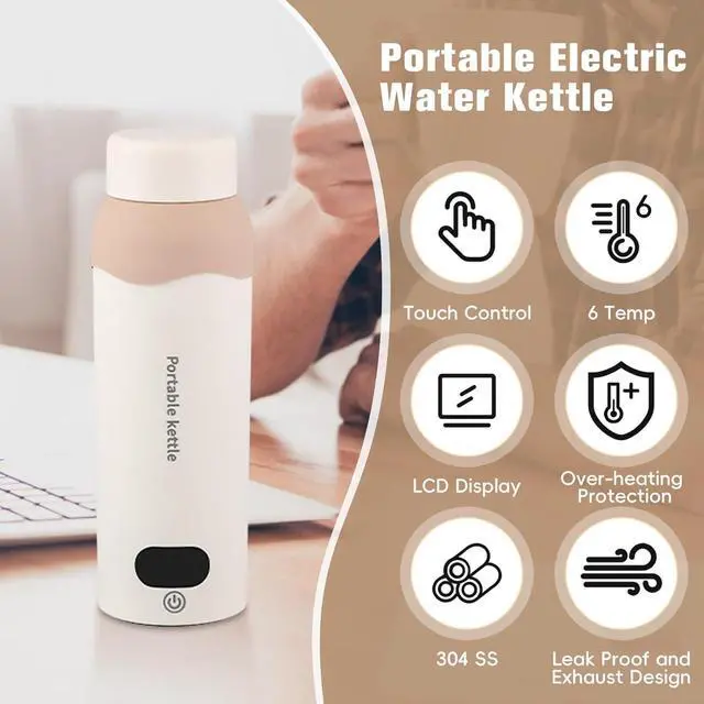 Alt view image 2 of 7 - Travel Electric Kettle Small 304 Stainless Steel Portable Kettle with Automatic Shut Off & 6 Temperature Control for Coffee/Tea/Milk, 450mL Mini Hot Water Boiler