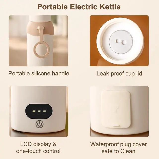 Alt view image 5 of 7 - Travel Electric Kettle Small 304 Stainless Steel Portable Kettle with Automatic Shut Off & 6 Temperature Control for Coffee/Tea/Milk, 450mL Mini Hot Water Boiler
