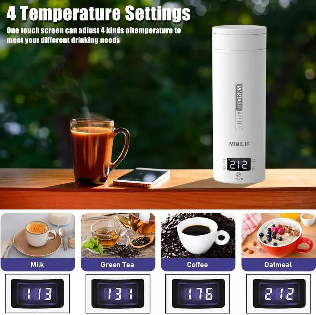 Alt view image 3 of 7 - Travel Kettle Portable Electric Kettle, Small Mini Tea Coffee Kettle Water Boiler With 4 Variable Settings, 316 Stainless Steel, Fast Boiling Water with Auto Shut-Off & Boil Dry Protection