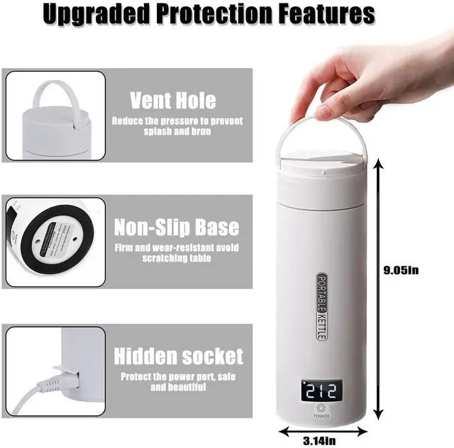 Alt view image 7 of 7 - Travel Kettle Portable Electric Kettle, Small Mini Tea Coffee Kettle Water Boiler With 4 Variable Settings, 316 Stainless Steel, Fast Boiling Water with Auto Shut-Off & Boil Dry Protection