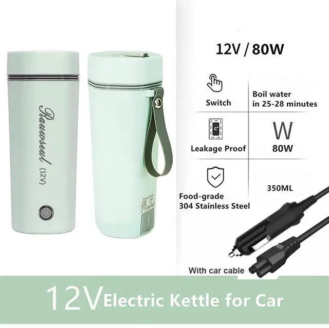 Alt view image 2 of 7 - Portable Electric Travel Kettle, 350ml, BPA-Free & Food-Grade 304 Stainless Steel, Heats to 98°C, One-Button Operation & Auto Shut-Off, 12V/7A 80W Car Kettle for Car, Truck, RV