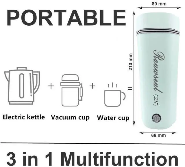 Alt view image 3 of 7 - Portable Electric Travel Kettle, 350ml, BPA-Free & Food-Grade 304 Stainless Steel, Heats to 98°C, One-Button Operation & Auto Shut-Off, 12V/7A 80W Car Kettle for Car, Truck, RV