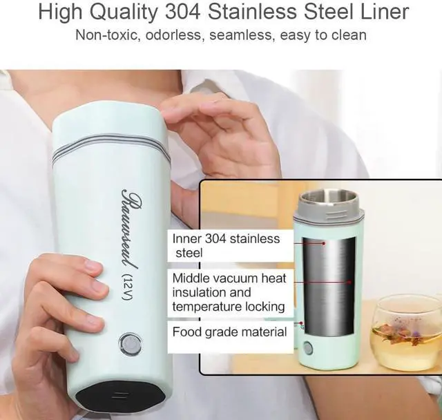 Alt view image 7 of 7 - Portable Electric Travel Kettle, 350ml, BPA-Free & Food-Grade 304 Stainless Steel, Heats to 98°C, One-Button Operation & Auto Shut-Off, 12V/7A 80W Car Kettle for Car, Truck, RV