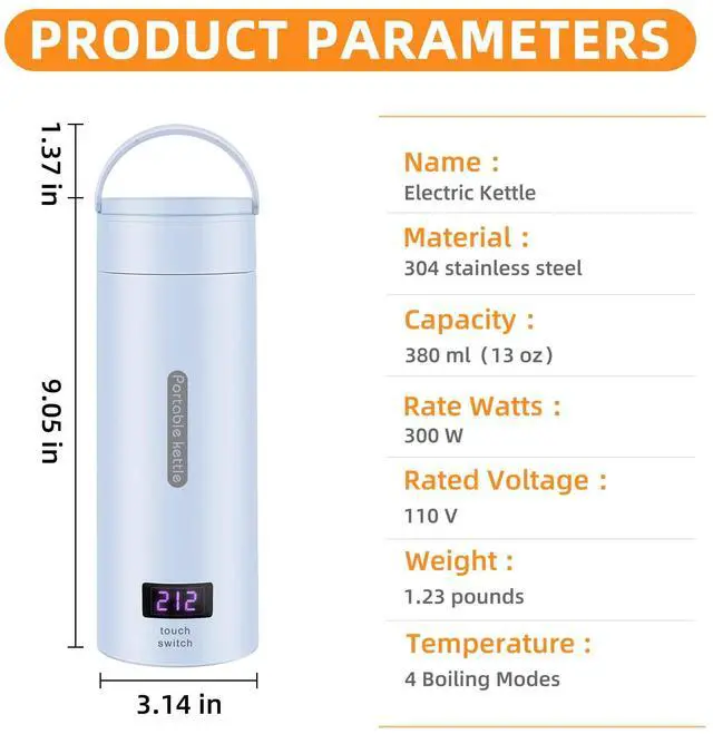 Alt view image 2 of 6 - Travel Electric Kettle, 380ml Small Portable Electric Tea Kettle Water Boiler, Fast Boil and Auto Shut Off Hot Water Kettle, 4 Temperature Mode