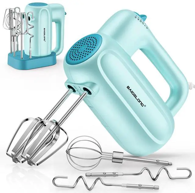 Main image of Hand Electric Mixer, 5-Speed KitchenMixer with 5 * 304 Stainless Steel Attachments + Storage Base, Food Handheld Mixer for Baking, Whipping Cream, Cake Mixing, Blue