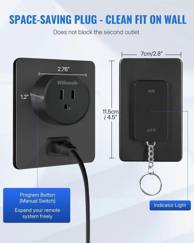 Alt view image 6 of 7 - Black Remote Control Outlet, WILAWELS Wireless Light Switch with Magnetic Base, On Off Remote Outlet Switch for Lamps, Appliance, 100ft RF Range, 15A/1875W, Pre-Programmed, FCC Listed H09RC1106