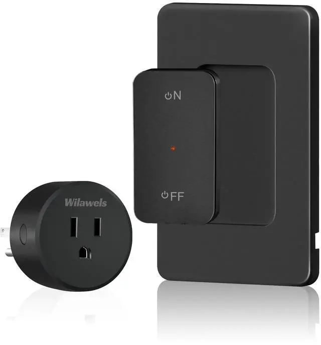 Main image of Black Remote Control Outlet, WILAWELS Wireless Light Switch with Magnetic Base, On Off Remote Outlet Switch for Lamps, Appliance, 100ft RF Range, 15A/1875W, Pre-Programmed, FCC Listed H09RC1106