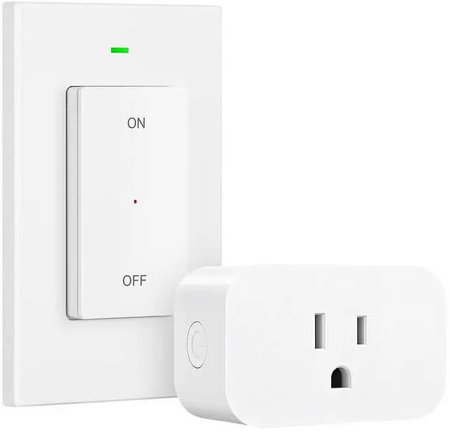Main image of Remote Control Outlet Wireless Wall Mounted Light Switch, Electrical Plug in On Off Power Switch for Lamp, Fan, Household Appliance, No Wiring, 100 Feet RF Range, Programmable