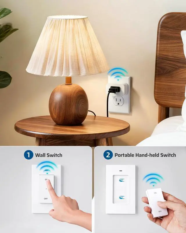 Alt view image 4 of 7 - Remote Control Outlet Wireless Wall Mounted Light Switch, Electrical Plug in On Off Power Switch for Lamp, Fan, Household Appliance, No Wiring, 100 Feet RF Range, Programmable