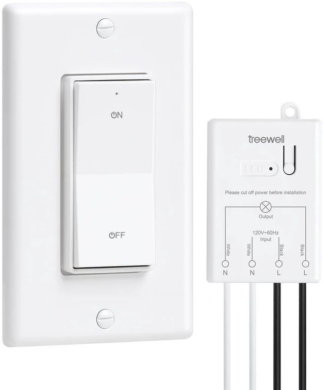 Main image of Wireless Light Switch and Receiver Kit, Decorator Rocker Switch | 200FT Long Range RF Remote Control, No in-Wall Wiring Required, 10A/1200W for Ceiling Light, Fans, Lamps, No Interference