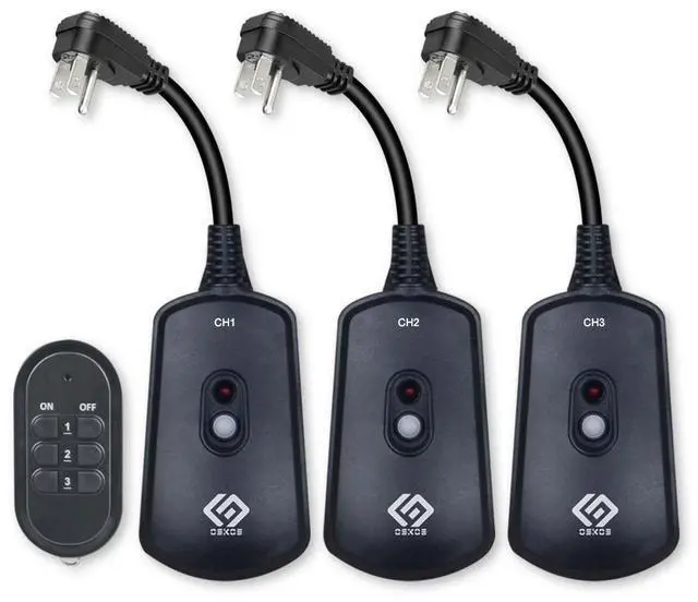 Main image of Outdoor Wireless Remote Control Outlets Waterproof Design, 100-Foot RF Range, 3 Receivers & 1 Remote, Battery Included, 10A/1/2HP, UL Listed