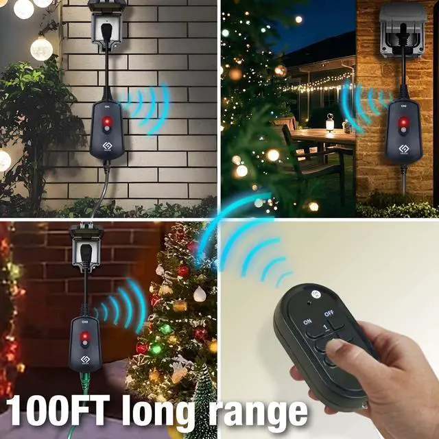 Alt view image 5 of 6 - Outdoor Wireless Remote Control Outlets Waterproof Design, 100-Foot RF Range, 3 Receivers & 1 Remote, Battery Included, 10A/1/2HP, UL Listed