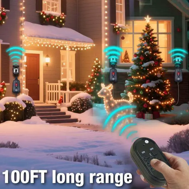 Alt view image 6 of 6 - Outdoor Wireless Remote Control Outlets Waterproof Design, 100-Foot RF Range, 3 Receivers & 1 Remote, Battery Included, 10A/1/2HP, UL Listed