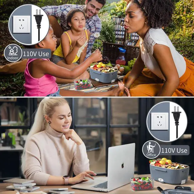 Alt view image 2 of 7 - Electric Lunch Box for Adults, Heated Lunch Box Food Warmer, 80W 1.5L Portable Heating Lunchbox for Men/Work/Car/Truck, 12V 24V 110V Lonchera Eléctrica Portátil Christmas White Elephant Gifts