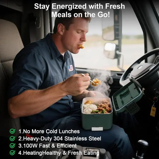 Alt view image 2 of 7 - Electric Lunch Box for Adults, 100W 3.5L 2-Layer Portable Food Warmer for Men, Dual Mode 2.5L + 1L Large Heated Lunch Box for Car/Truck/Work, Lonchera Eléctrica Portátil para Calentar Almuerzo