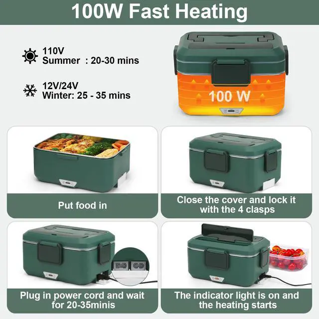 Alt view image 3 of 7 - Electric Lunch Box for Adults, 100W 3.5L 2-Layer Portable Food Warmer for Men, Dual Mode 2.5L + 1L Large Heated Lunch Box for Car/Truck/Work, Lonchera Eléctrica Portátil para Calentar Almuerzo