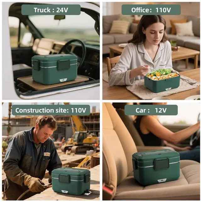 Alt view image 5 of 7 - Electric Lunch Box for Adults, 100W 3.5L 2-Layer Portable Food Warmer for Men, Dual Mode 2.5L + 1L Large Heated Lunch Box for Car/Truck/Work, Lonchera Eléctrica Portátil para Calentar Almuerzo