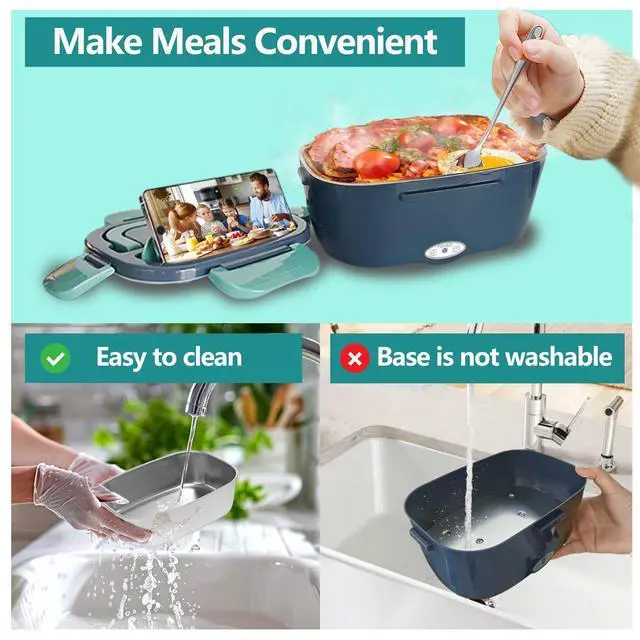 Alt view image 6 of 7 - Electric Lunch Box 80W Heated Lunch Box for Adults 12/24/110V Portable Food Warmer LunchBox with 304 Stainless Steel Container for Office/Car/Truck(1.5L)