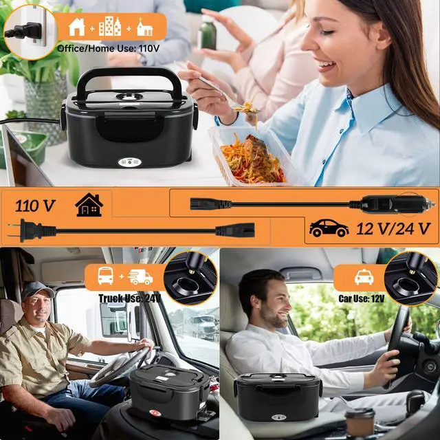 Alt view image 2 of 7 - Electric Lunch Box Food Warmer Heater - 1.5L 304 Stainless Steel, 80W Heated Lunch Box for Adults, Portable Fast Heating Lunchbox Food Heater for Car/Truck/Office Lonchera Eléctrica Portátil