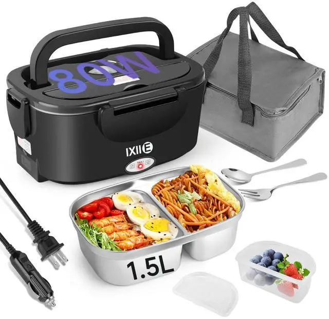 Main image of Electric Lunch Box 8OW for Adults, 1.5L Lunch Warmer with 2 Compartments for Truck/Car/Work, Fast Portable Heated Lunch Box Food Warmer Heater 12/24/110V,Removable Stainless Steel Container