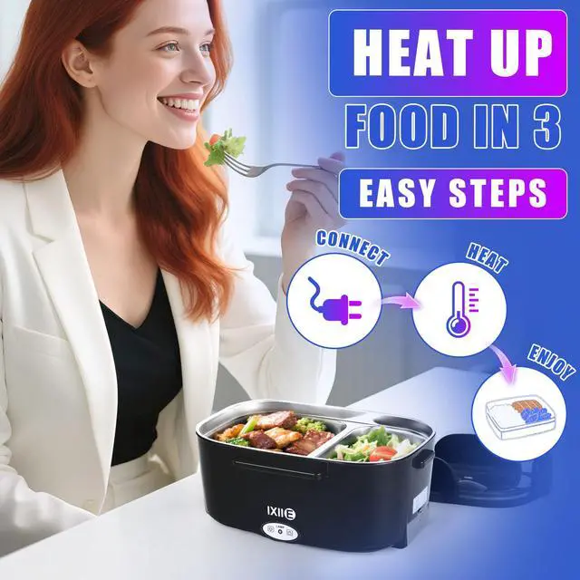 Alt view image 4 of 7 - Electric Lunch Box 8OW for Adults, 1.5L Lunch Warmer with 2 Compartments for Truck/Car/Work, Fast Portable Heated Lunch Box Food Warmer Heater 12/24/110V,Removable Stainless Steel Container