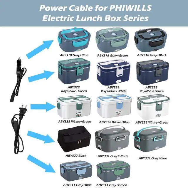 Alt view image 4 of 6 - 12V/24V Car Use, 110V Home/Office Use Power Cable for Electric Lunch Box, Portable Heating Bento Box Plug, Heated Lunchbox Replacement Power Cord Charger