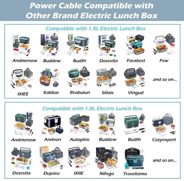 Alt view image 3 of 6 - 12V/24V Car Use, 110V Home/Office Use Power Cable for Electric Lunch Box, Portable Heating Bento Box Plug, Heated Lunchbox Replacement Power Cord Charger