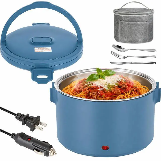 Main image of Electric Lunch Box for Adults, 100W Heated Lunch Box 1.5L/51Oz 304 Stainless Steel Portable Food Warmer,12/24/110V Lonchera Eléctrica Portátil for Car, Truck, Work, Travel (Blue)