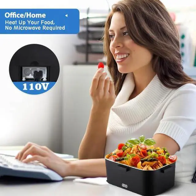 Alt view image 5 of 7 - Electric Lunch Box for Adults 80W Portable Heated Lunch Box for Men 3 in 1 Portable Food Warmer 110V/12V/24V with 1,8L Removable Stainless Steel Container & Bag(Black)