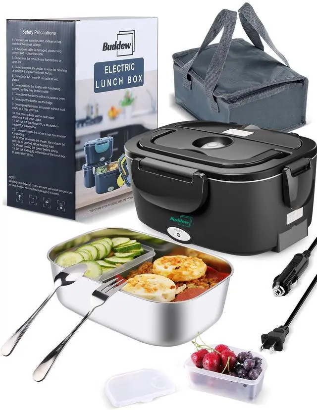 Main image of Electric Heated Lunch Box for Adults - 80W Fast Heating, 1.5L Food-Grade Stainless Steel, 12V/24V/110V Portable Food Warmer for Work Travel Car, Lonchera Electrica Portatil
