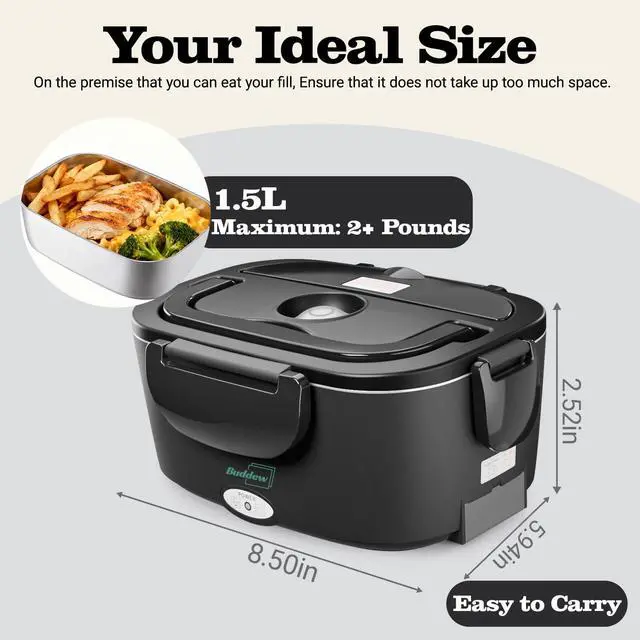 Alt view image 3 of 7 - Electric Heated Lunch Box for Adults - 80W Fast Heating, 1.5L Food-Grade Stainless Steel, 12V/24V/110V Portable Food Warmer for Work Travel Car, Lonchera Electrica Portatil