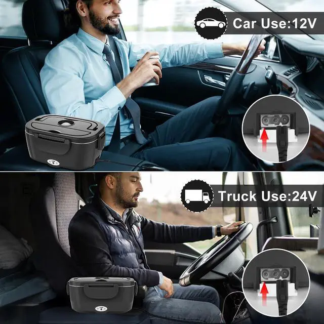 Alt view image 3 of 7 - Electric Lunch Box for Adults, 80W Rapid Heated Lunch Box 12V/24V/110V for Car/Truck/Office/Travel with 1.5L Stainless Steel Container Fork & Spoon & Insulated Bag