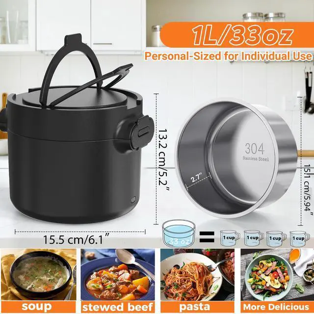 Alt view image 3 of 7 - 33oz Electric Lunch Box, 100W Portable Food Warmer Heater, 12V/24V/110V 3-in-1 Lunch Warmer Portable for Work/Office/Car/Travel, Warming Soup & Meal, Spill-Free, Men & Women's Gifts