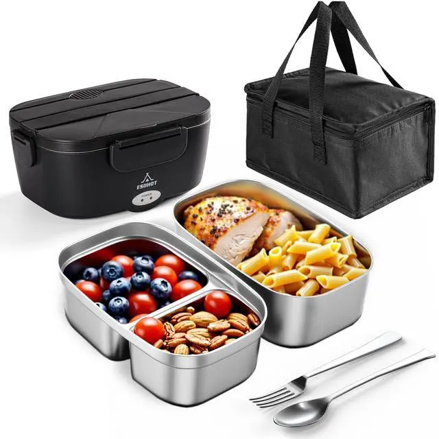 Main image of Electric Lunch Box 80W Heated Lunchbox for Adults, 1.5L 12/24/110V Food Warmer Lunch Box for Car/Truck/Office (2 * 1.5L)