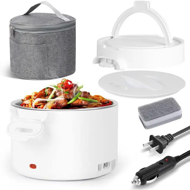 Main image of Electric Lunch Box for Adults, 33.8oz Portable Food Heater with Carry Bag | 12V/24V/110V Leakproof Lunch Warmer | Dishwasher-Safe for Office, Car, Travel | Gifts for Men Women (White)