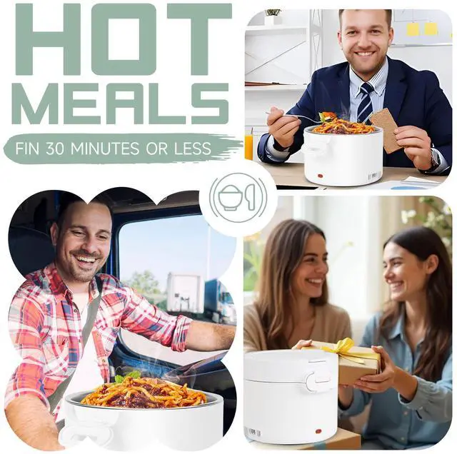 Alt view image 2 of 7 - Electric Lunch Box for Adults, 33.8oz Portable Food Heater with Carry Bag | 12V/24V/110V Leakproof Lunch Warmer | Dishwasher-Safe for Office, Car, Travel | Gifts for Men Women (White)