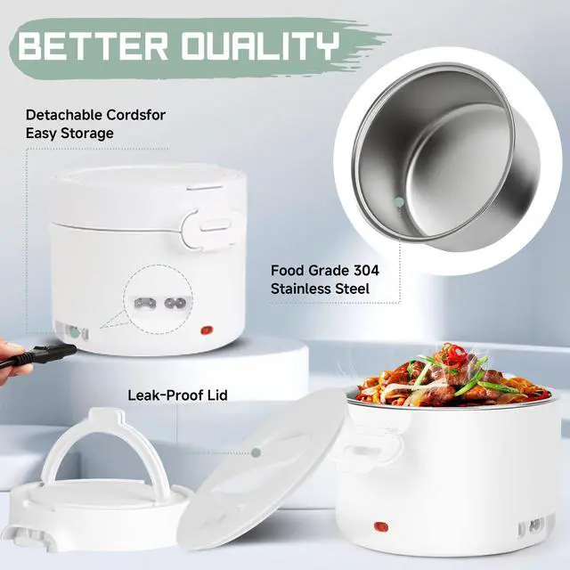 Alt view image 5 of 7 - Electric Lunch Box for Adults, 33.8oz Portable Food Heater with Carry Bag | 12V/24V/110V Leakproof Lunch Warmer | Dishwasher-Safe for Office, Car, Travel | Gifts for Men Women (White)