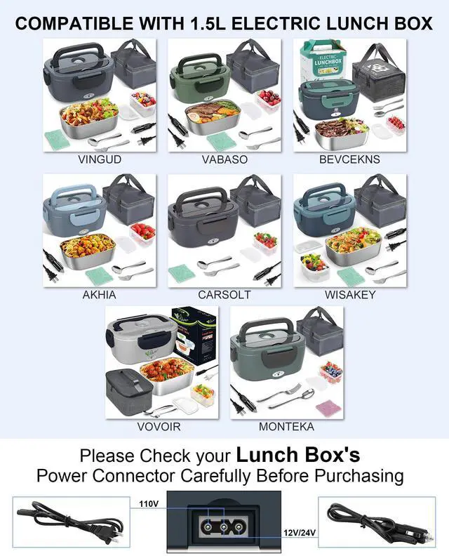 Alt view image 3 of 7 - Type B for Electric Lunch Box Only for 3 Outlets Food Warmer,24V/12V V Angle (for Truck/Car), 110V for (Home/Ofiice Outlet), 31-inch Replacement Power Cable for Heated Lunchbox Wire Use