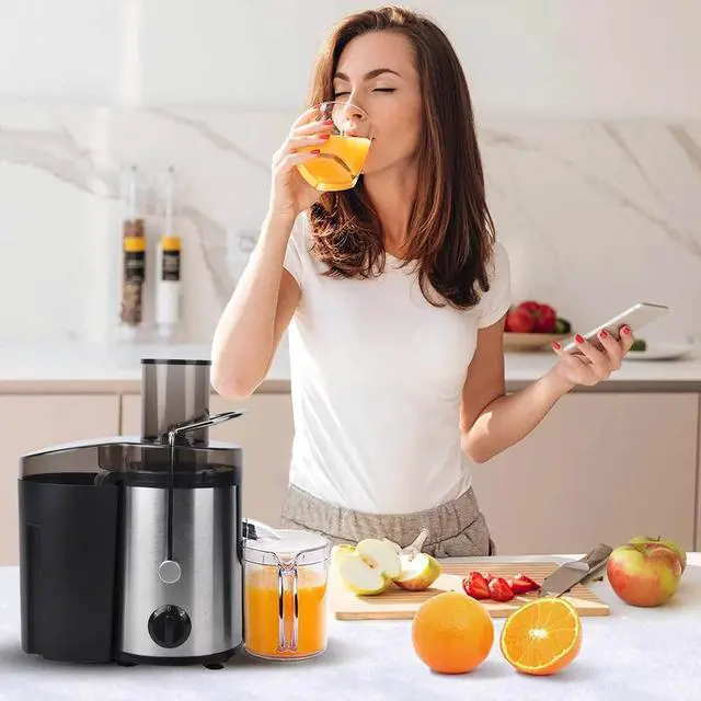 Alt view image 2 of 7 - Juicer Ultra Power, Easy Clean Extractor Press Centrifugal Juicing Machine, Wide 3" Feed Chute for Whole Fruit Vegetable, Anti-drip, Silver