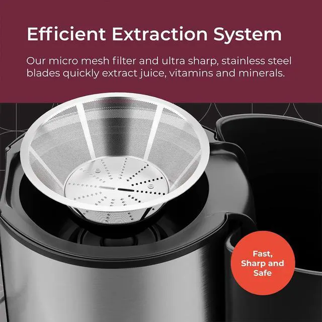 Alt view image 5 of 7 - Juicer Ultra Power, Easy Clean Extractor Press Centrifugal Juicing Machine, Wide 3" Feed Chute for Whole Fruit Vegetable, Anti-drip, Silver