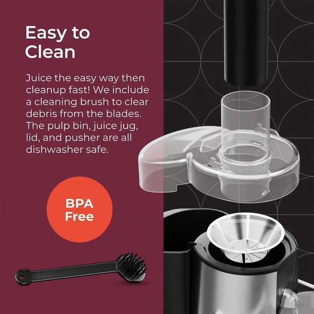 Alt view image 6 of 7 - Juicer Ultra Power, Easy Clean Extractor Press Centrifugal Juicing Machine, Wide 3" Feed Chute for Whole Fruit Vegetable, Anti-drip, Silver