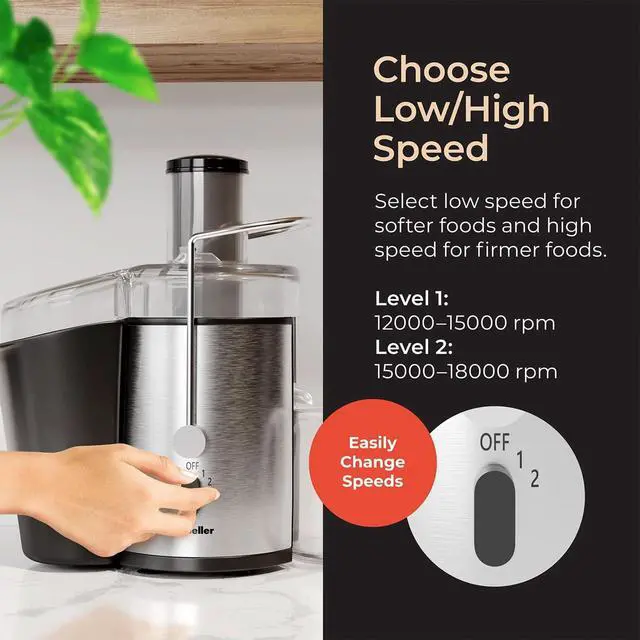 Alt view image 7 of 7 - Juicer Ultra Power, Easy Clean Extractor Press Centrifugal Juicing Machine, Wide 3" Feed Chute for Whole Fruit Vegetable, Anti-drip, Silver