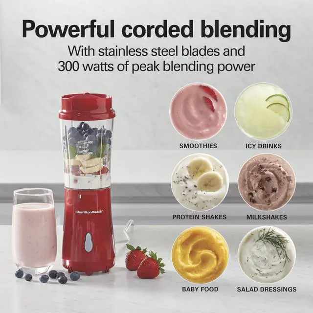 Alt view image 4 of 7 - Portable Blender for Shakes and Smoothies, 14 Oz BPA Free Travel Cup & Lid, Durable Stainless Steel Blades, Personal Smoothie Blender, Red (51101RV)