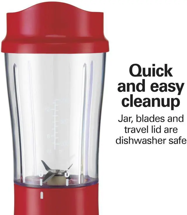 Alt view image 5 of 7 - Portable Blender for Shakes and Smoothies, 14 Oz BPA Free Travel Cup & Lid, Durable Stainless Steel Blades, Personal Smoothie Blender, Red (51101RV)