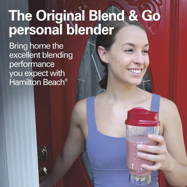 Alt view image 3 of 7 - Portable Blender for Shakes and Smoothies, 14 Oz BPA Free Travel Cup & Lid, Durable Stainless Steel Blades, Personal Smoothie Blender, Red (51101RV)