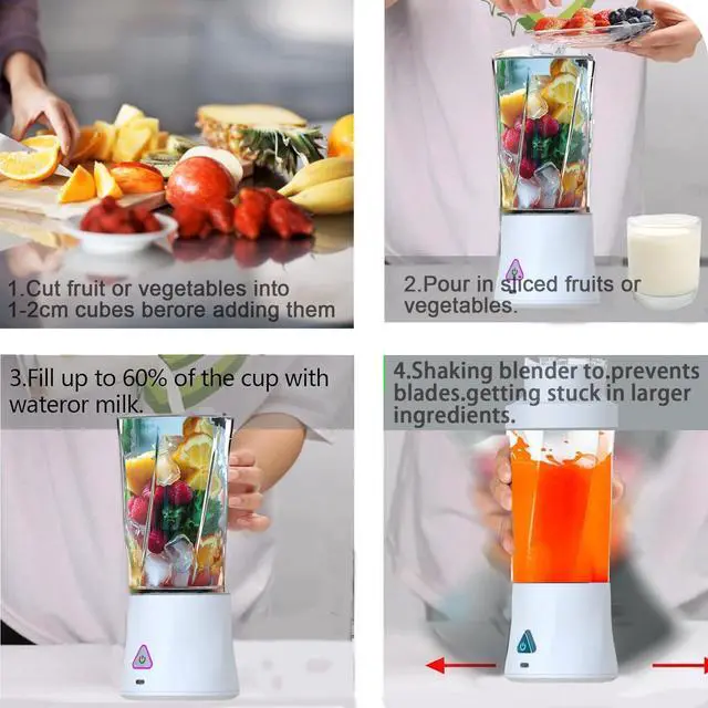 Alt view image 5 of 6 - Personal Blender,360 Watt Portable Blender for Smoothies,Milkshakes and Baby food,6000mAh USB Rechargeable,BPA Free 24 oz Portable Juicer with 6 Blades and Lid,Suitable for Outdoor Sports,Travel