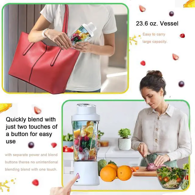 Alt view image 2 of 6 - Personal Blender,360 Watt Portable Blender for Smoothies,Milkshakes and Baby food,6000mAh USB Rechargeable,BPA Free 24 oz Portable Juicer with 6 Blades and Lid,Suitable for Outdoor Sports,Travel